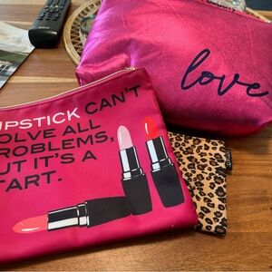 3 cosmetic cases Pink!Lipstick saying.